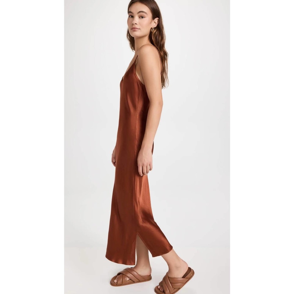 ENZA COSTA Dress Womens XS 0 Rust Satin Bias Slip Maxi Spaghetti Strap NWOT - Picture 2 of 16